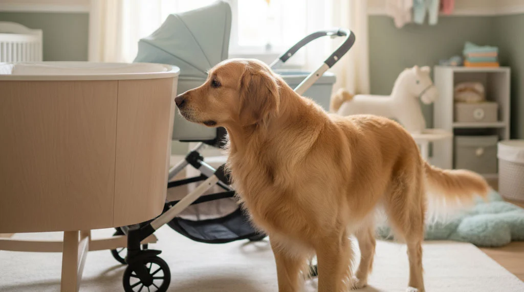 تربیت سگ در کنار وسایل نوزاد برای کاهش استرس